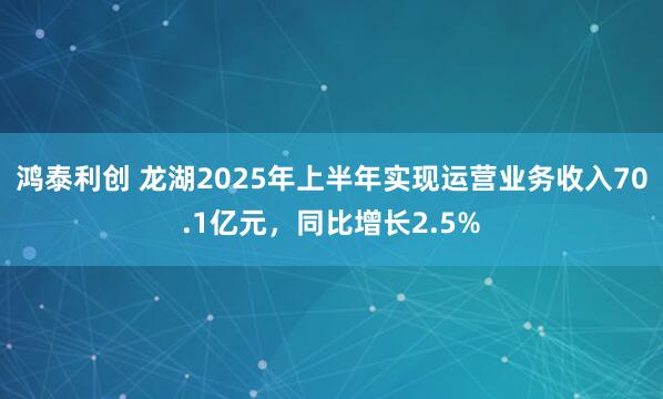 鸿泰利创 龙湖2025年上半年实现运营业务收入70.1亿元，同比增长2.5%
